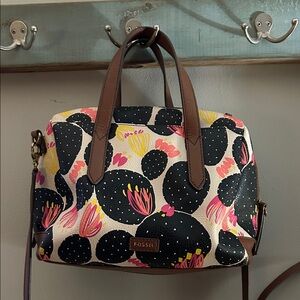 Fossil Women's Black and Pink Floral Bag